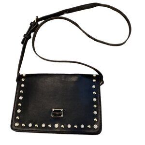 Catherine Malandrino Crossbody Purse Black w/ Pearly White & Gold Studs 300F